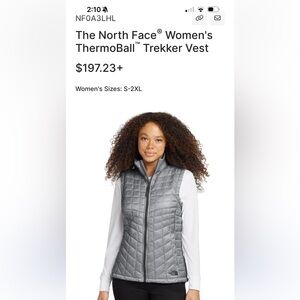 North Face Women's Gray ThermoBall Trekker Vest with business logo on chest